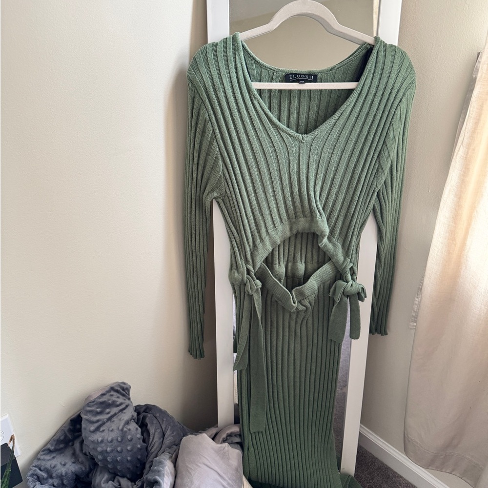 Eloquii Sage Green Long Sleeve Knit Dress